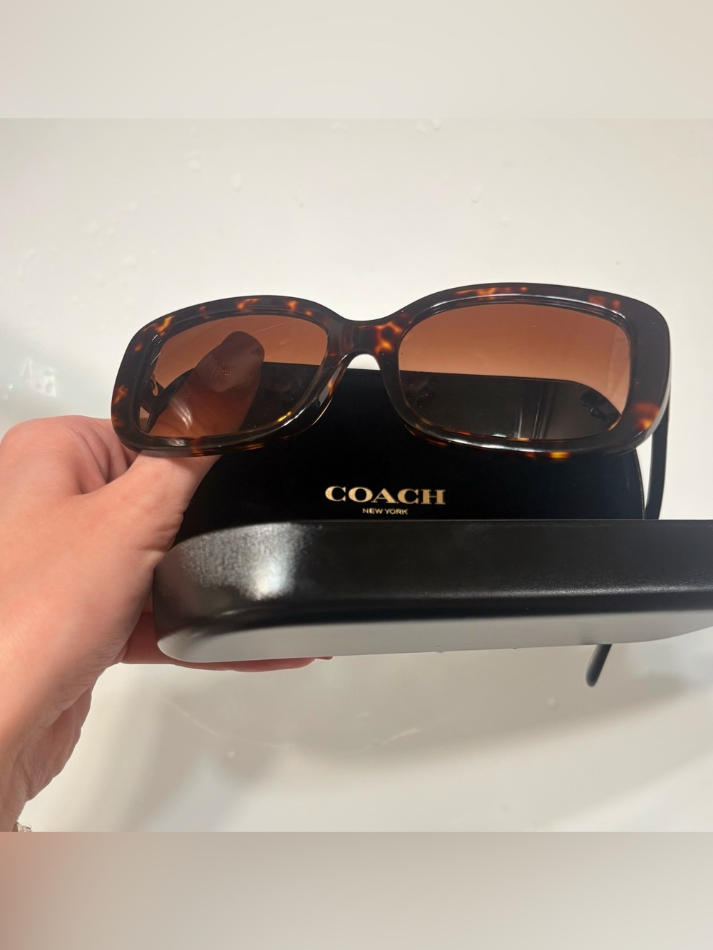 Coach Women's Tortoiseshell Rectangular Sunglasses - Brown Gradient Lenses
